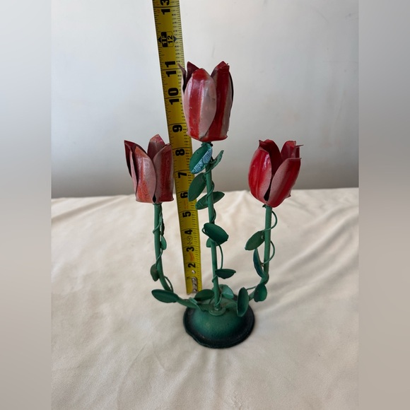 VTG! Red and Green Metal Tulip Candle Holder - Picture 7 of 8